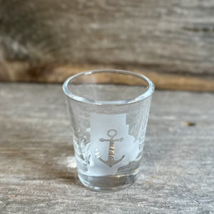 Rhode Island Anchor Etched Shot Glass