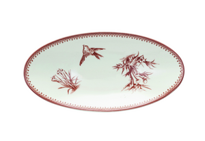 Stoneware Oval Plate with Vintage Bird and Botanical Image