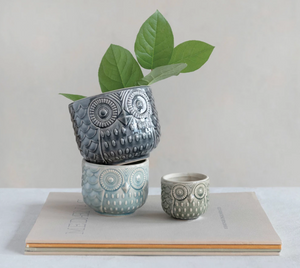 Decorative Stoneware Owl Containers