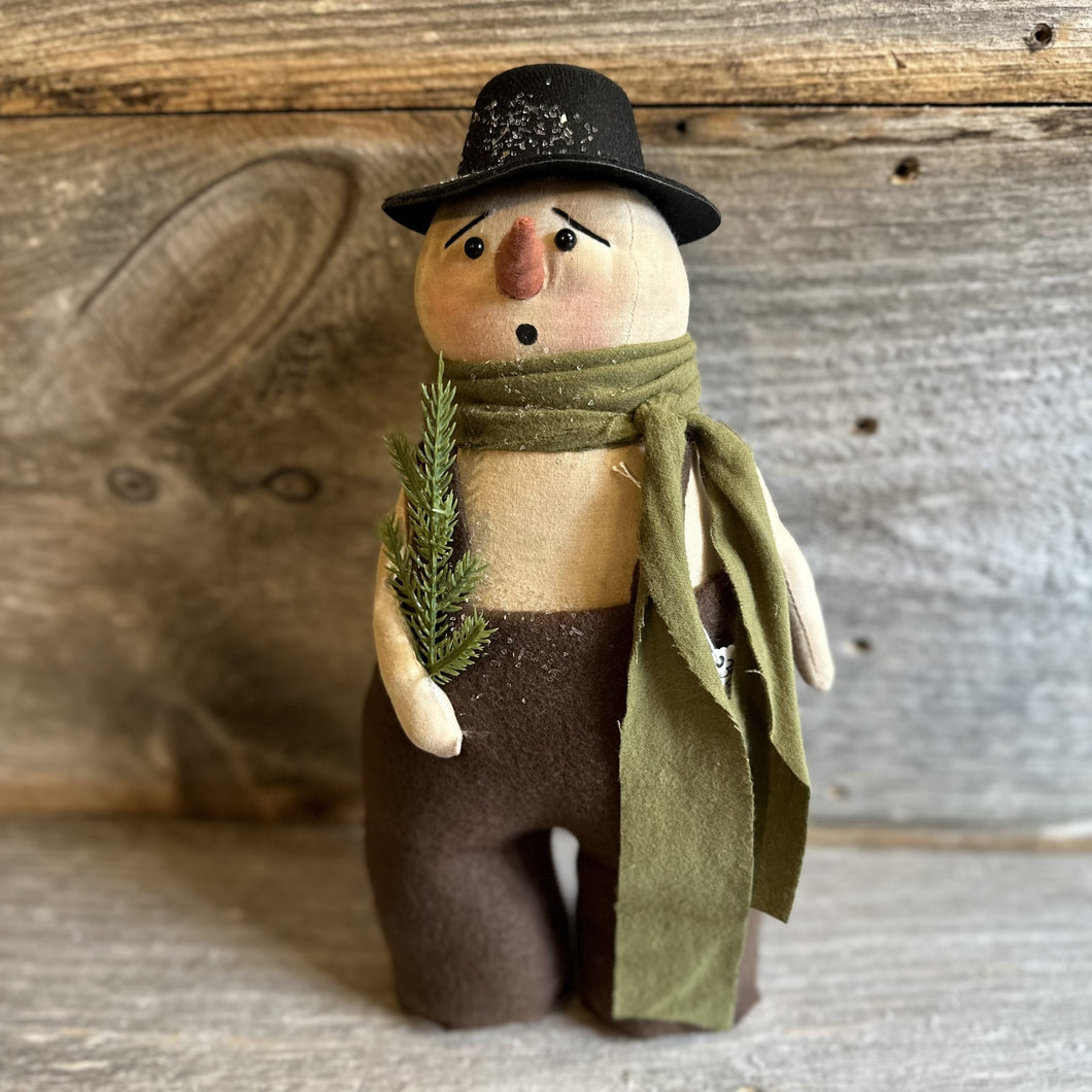 Primitive Snowman with Green Scarf