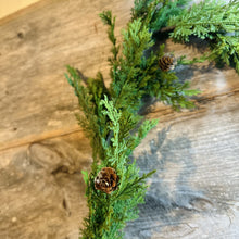 Load image into Gallery viewer, Soft Touch Fresh Cedar and Pinecones Garland

