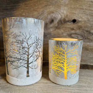 Silver Tree Silhouette Candle Holders