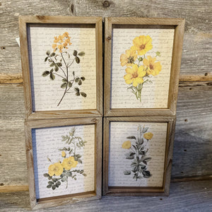 Yellow Florals with Script Framed Prints