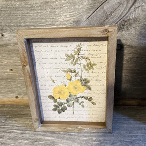 Yellow Florals with Script Framed Prints