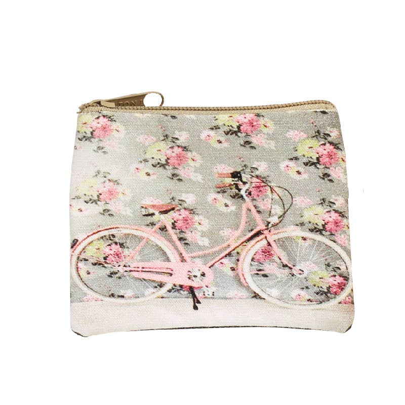 Floral Bicycle Graphic Print Coin Purse
