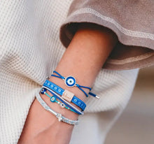 Load image into Gallery viewer, "Resist" Blue Evil Eye Hair Tie Bracelets
