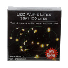 Load image into Gallery viewer, 33' Battery Operated 100L Warm White Fairy LED Green Wire Light Set
