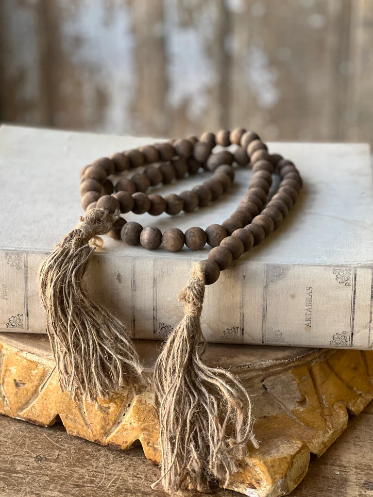 Wood Bead Natural Garland with Tasseled Ends