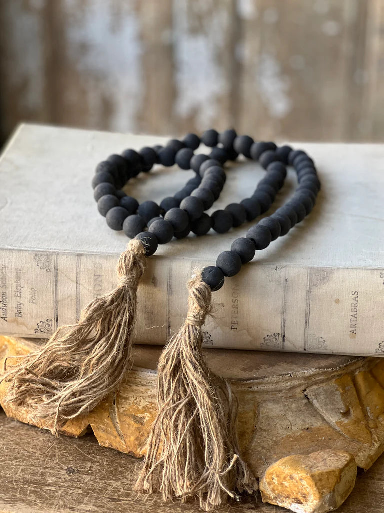 Wood Bead Black Garland with Tasseled Ends