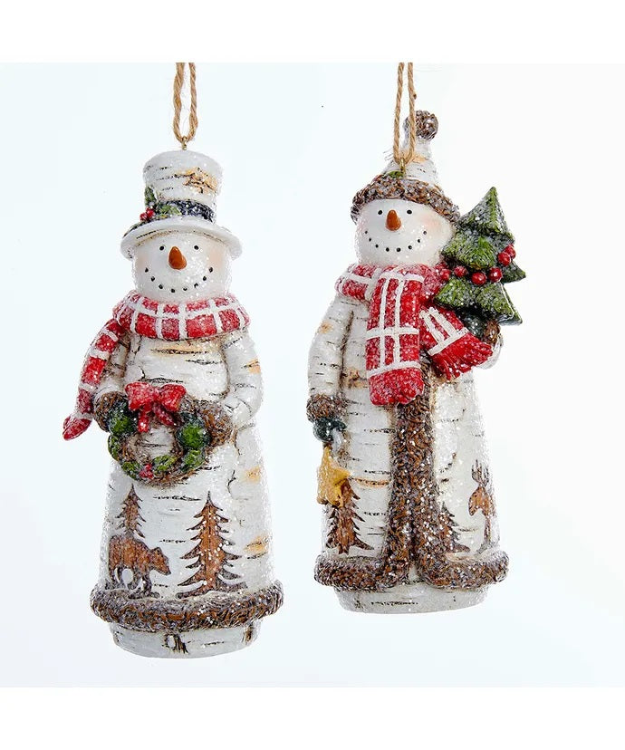 Birch Snowman Christmas Tree Ornament
