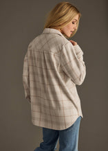 Load image into Gallery viewer, Tan, Brown &amp; Gray Plaid Button Up
