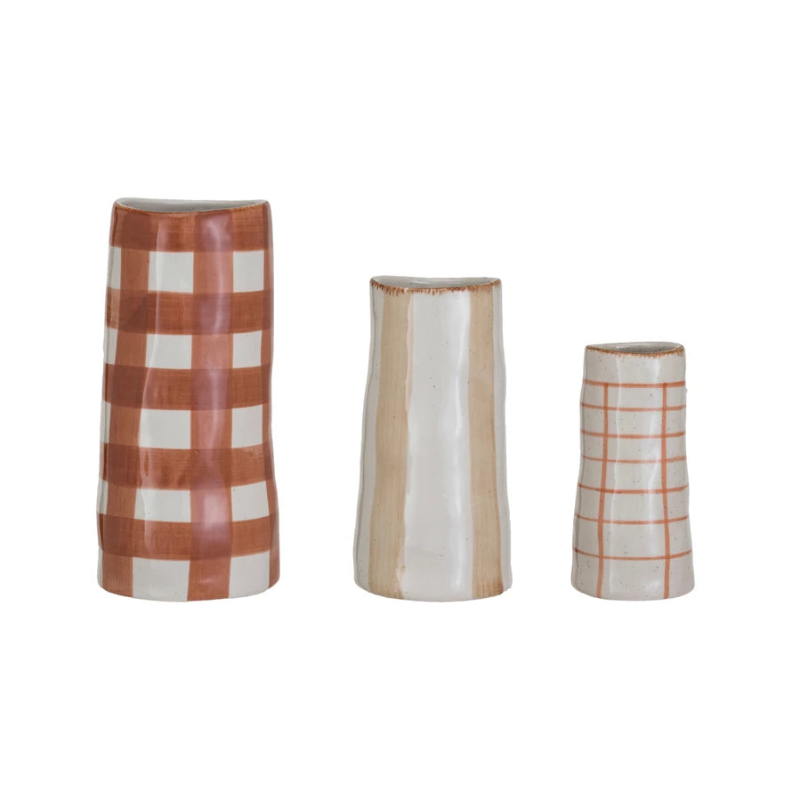 Hand-Painted Stoneware Vases with Patterns