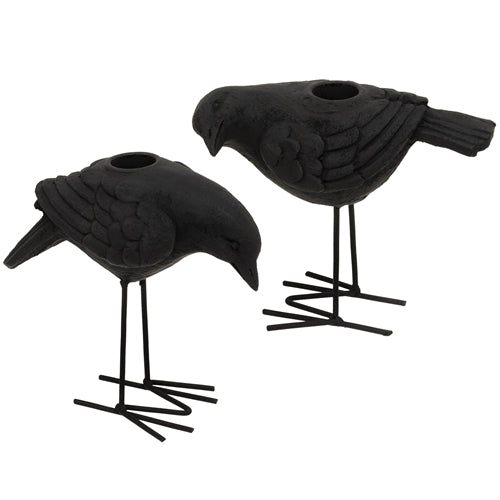 Black Metal Crow Taper Holder
