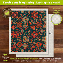 Load image into Gallery viewer, Orange and Teal Floral Swedish Dishcloth
