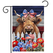 Load image into Gallery viewer, Patriotic Highland Cow Garden Flag

