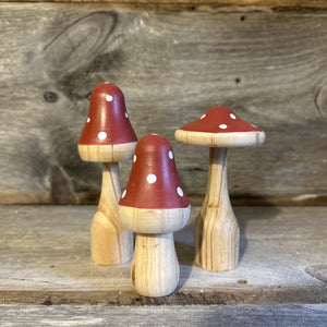 Red Cap Decorative Wood Mushrooms