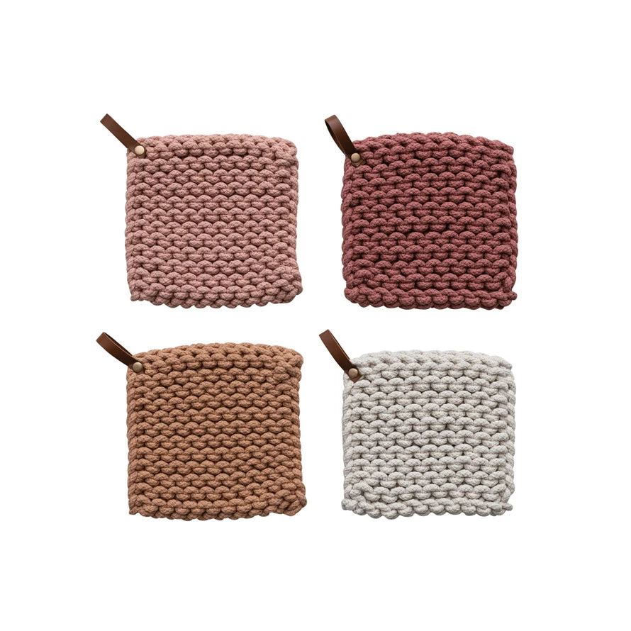Crochet Pot Holder with Leather Loop