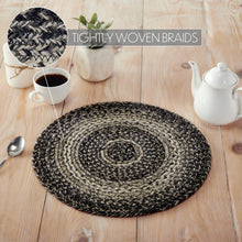 Load image into Gallery viewer, Sawyer Mill Black White Jute Trivet 15 inch Diameter

