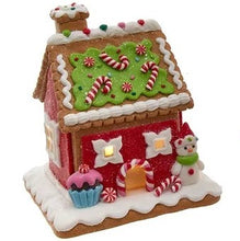 Load image into Gallery viewer, Battery Operated LED Red, White &amp; Green Gingerbread House Table Pieces
