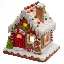 Load image into Gallery viewer, Battery Operated LED Red, White &amp; Green Gingerbread House Table Pieces
