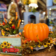 Load image into Gallery viewer, Orange Pumpkin Carved Moving Flame LED Candle
