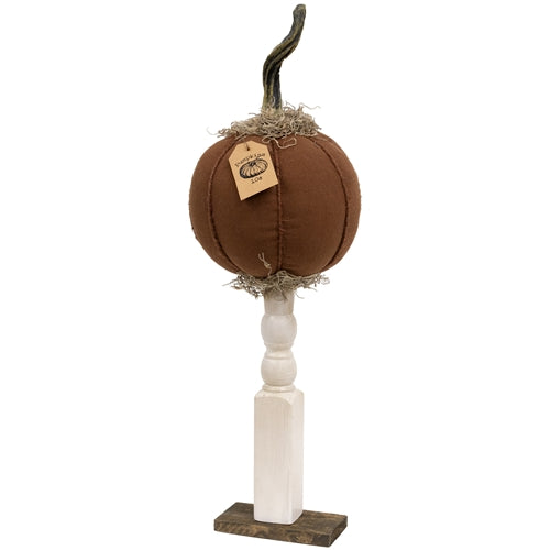 Primitive Mossy Top Pumpkin on Pedestal