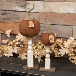 Primitive Mossy Top Pumpkin on Pedestal
