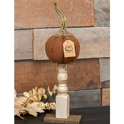 Primitive Mossy Top Pumpkin on Pedestal