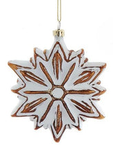 Load image into Gallery viewer, Glass Distressed White &amp; Gold Snowflake Ornaments
