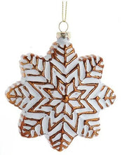 Load image into Gallery viewer, Glass Distressed White &amp; Gold Snowflake Ornaments
