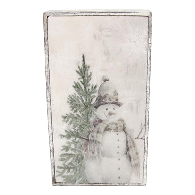Vintage Wood Snowman Block