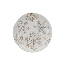 Load image into Gallery viewer, Stoneware Plate with Gold Electroplated Snowflakes
