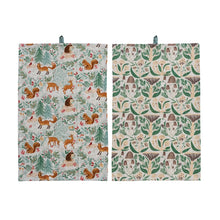 Load image into Gallery viewer, Cotton Printed Tea Towel with Woodland Flora/Fauna Pattern
