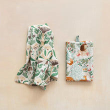 Load image into Gallery viewer, Cotton Printed Tea Towel with Woodland Flora/Fauna Pattern
