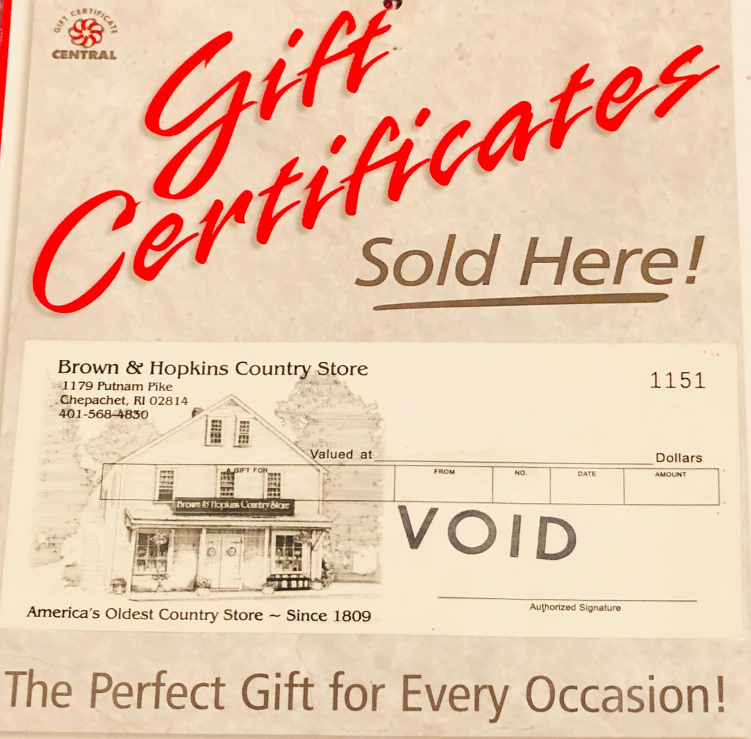 Online Purchase Use ONLY ~ Brown & Hopkins E-Gift Certificate ~ NOT for use In Store