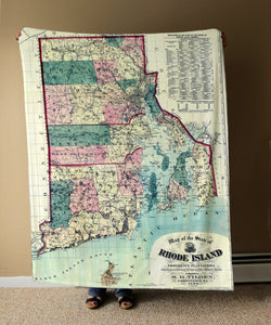 Rhode Island Map Fleece Blanket