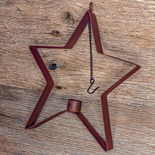 Our primitive hanging metal star candle holders are a beautiful way to showcase our Everyday Timer Tapers!