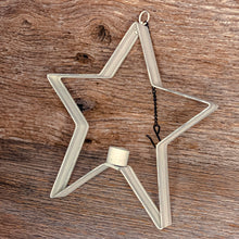 Load image into Gallery viewer, Our primitive hanging metal star candle holders are a beautiful way to showcase our Everyday Timer Tapers!
