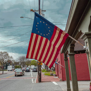 Made from a Nylon / Polyester blend these Primitive USA flags are perfect for hanging on a house, door, shed, barn, or just about anywhere you can think of!Each flag has the historic 13 star Betsy Ross design.