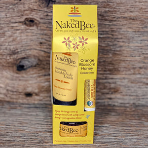 Each The Naked Bee Gift set comes with Hand & Body Lotion, an Ultra-Rich Body Butter, and Organic Lip Balm..