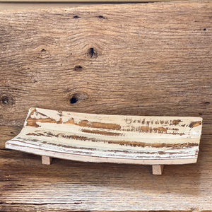 These footed rustic, curved white trays are perfect for displaying the seasonal decor in your house. 